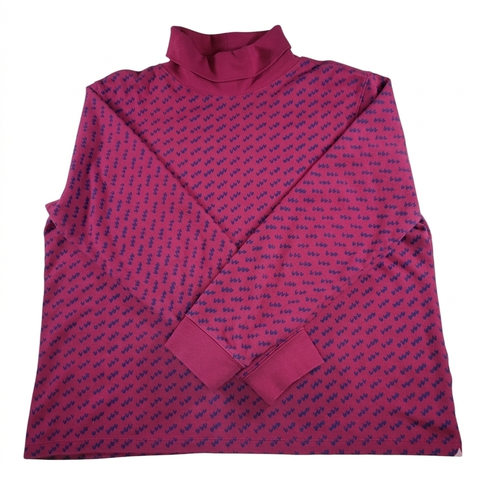 L.L.Bean 515676 Interlock Turtleneck Women Size L PET Pattern Cotton Cottagecore